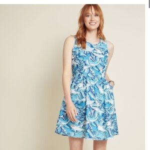 Retrolicious Shark Print Fit and Flare Dress Size XL